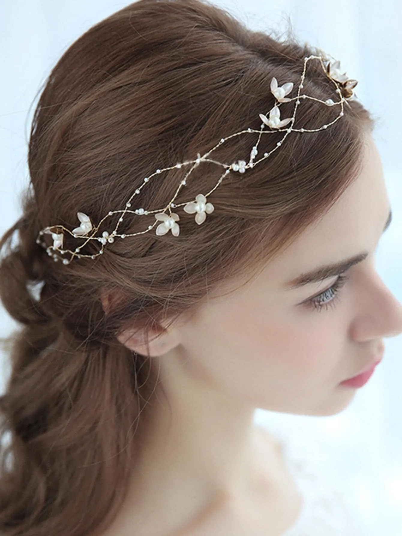 1pc Women's Handmade Faux Pearl Flower Headband For Bride Wedding Party Elegant