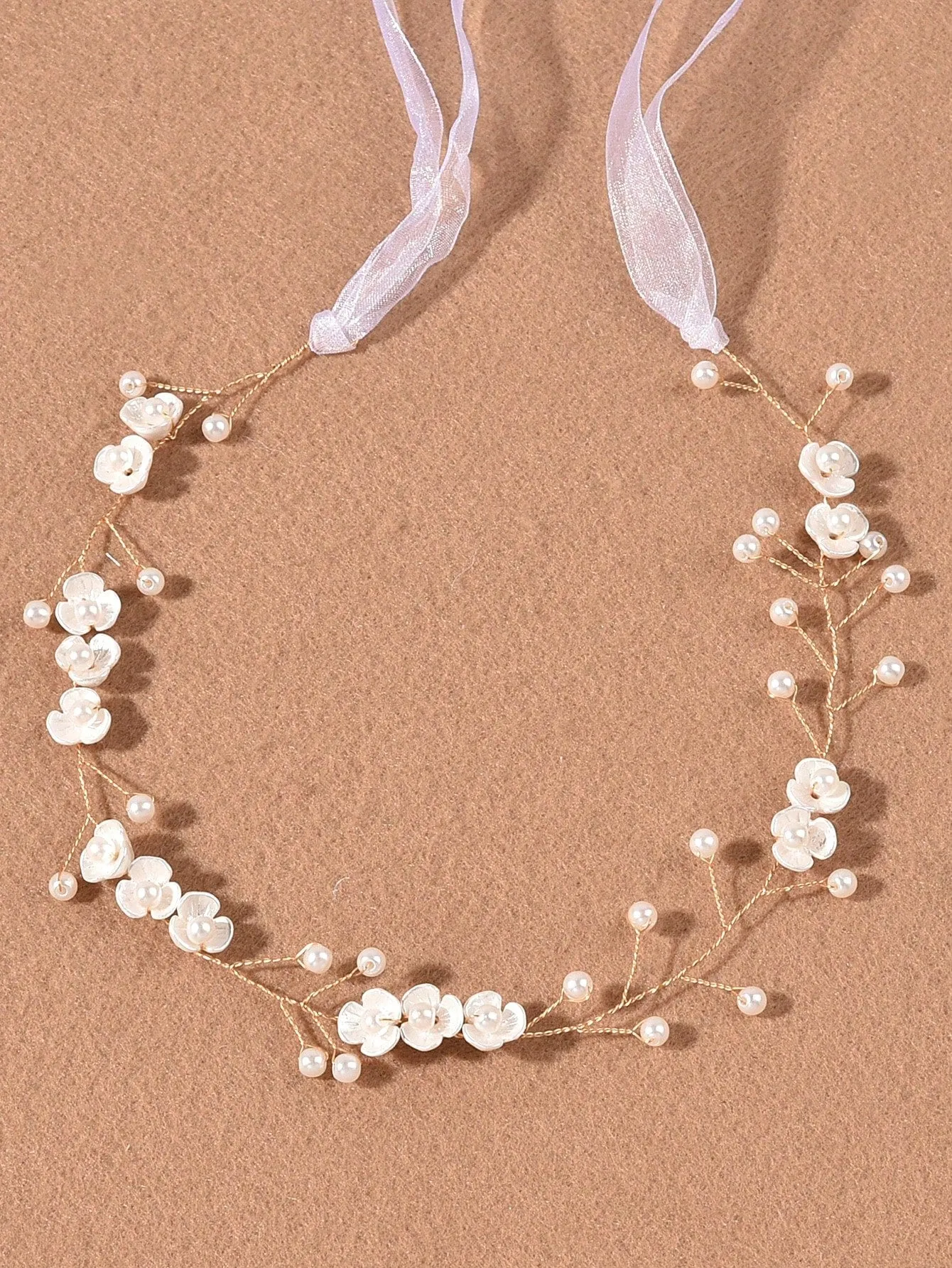1pc Women's Handmade Faux Pearl Flower Headband For Bride Wedding Party Elegant