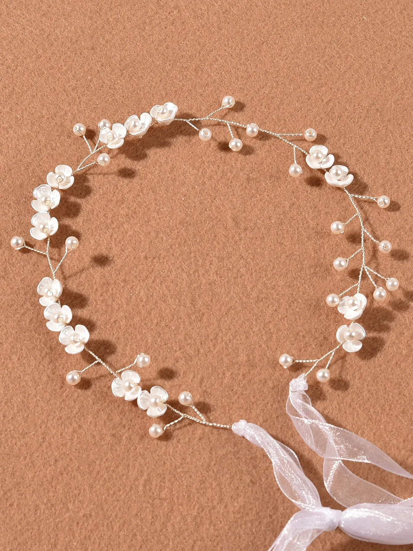 1pc Women's Handmade Faux Pearl Flower Headband For Bride Wedding Party Elegant