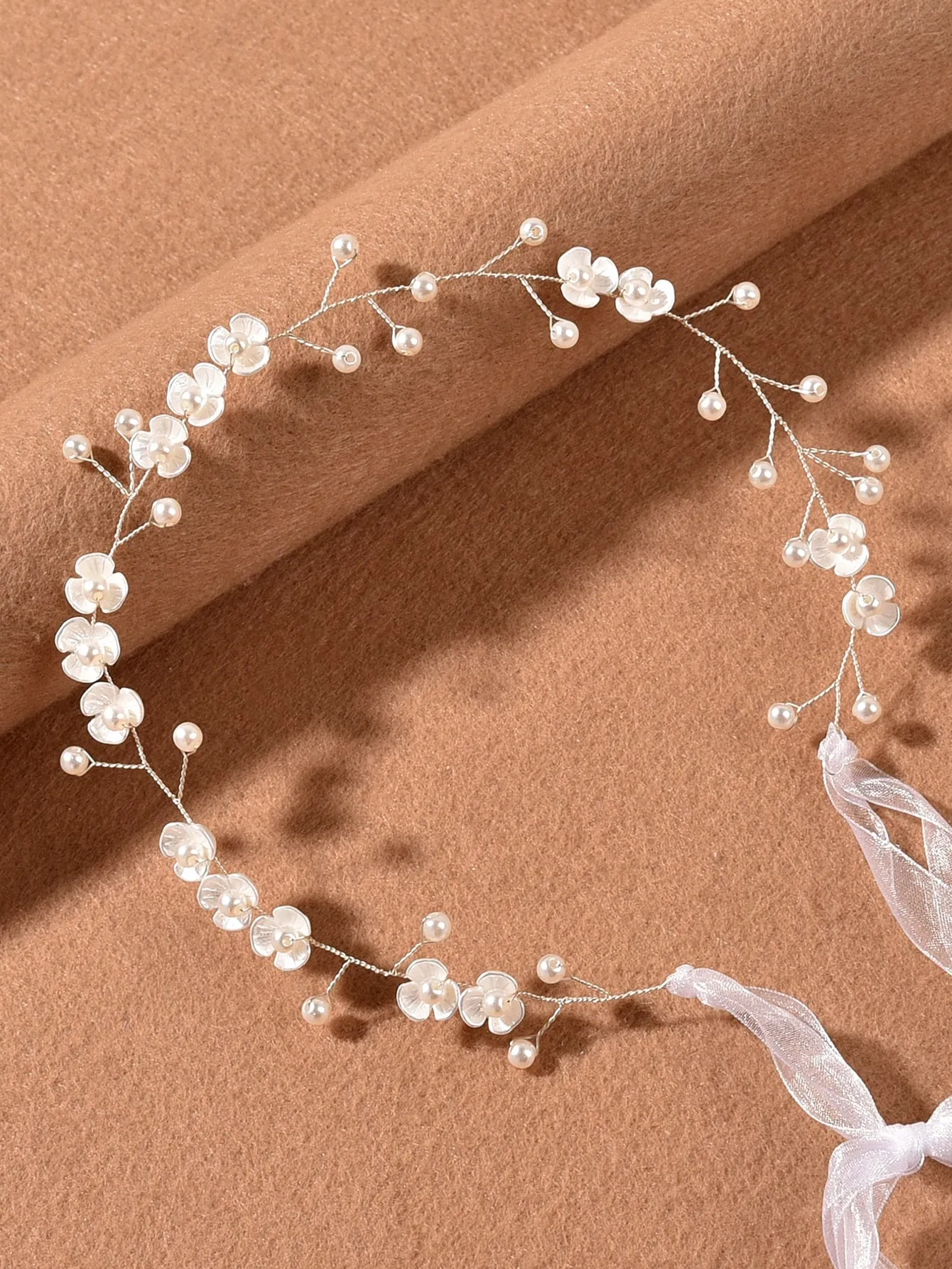 1pc Women's Handmade Faux Pearl Flower Headband For Bride Wedding Party Elegant