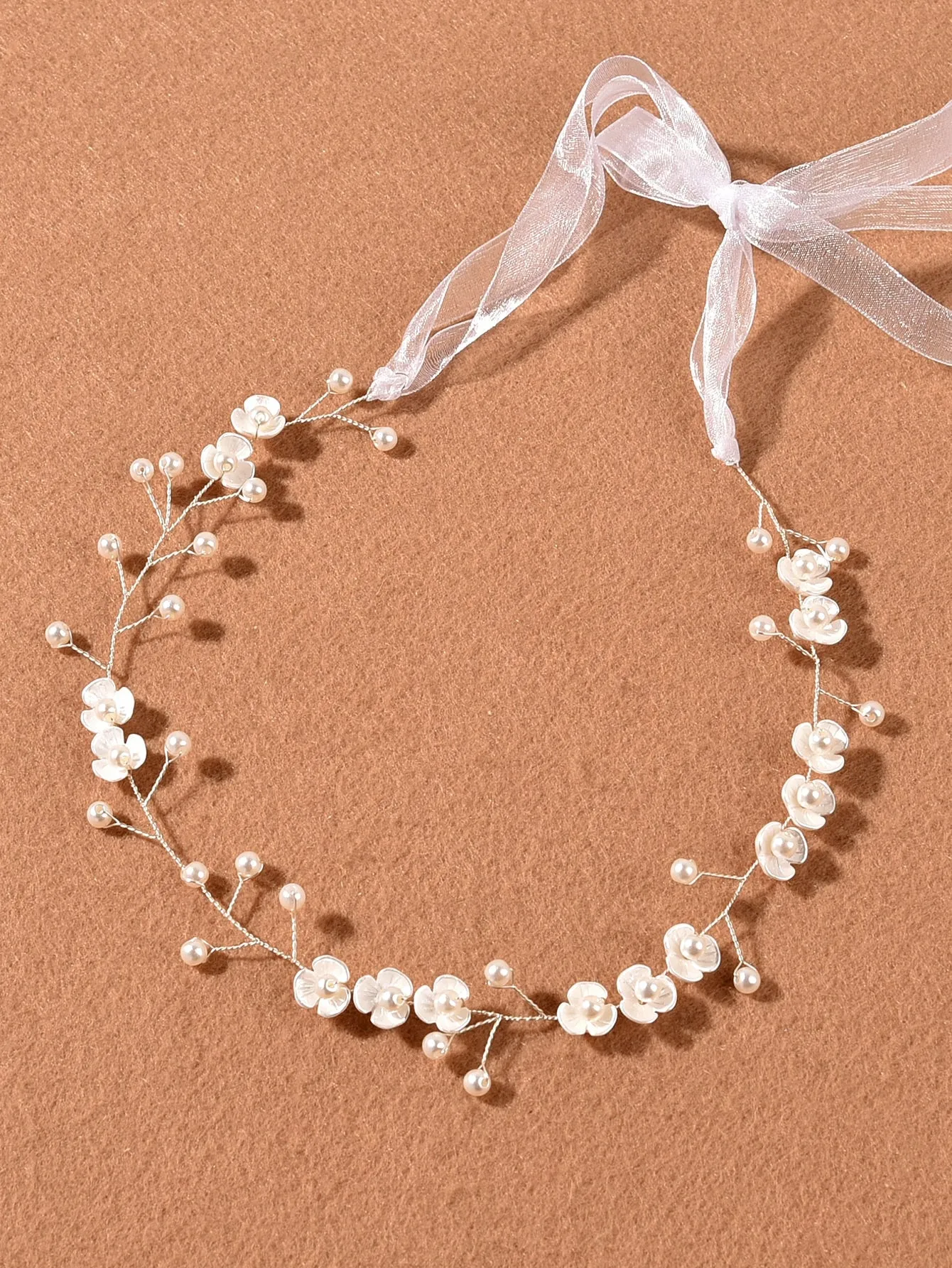 1pc Women's Handmade Faux Pearl Flower Headband For Bride Wedding Party Elegant