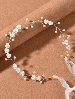 1pc Women's Handmade Faux Pearl Flower Headband For Bride Wedding Party Elegant