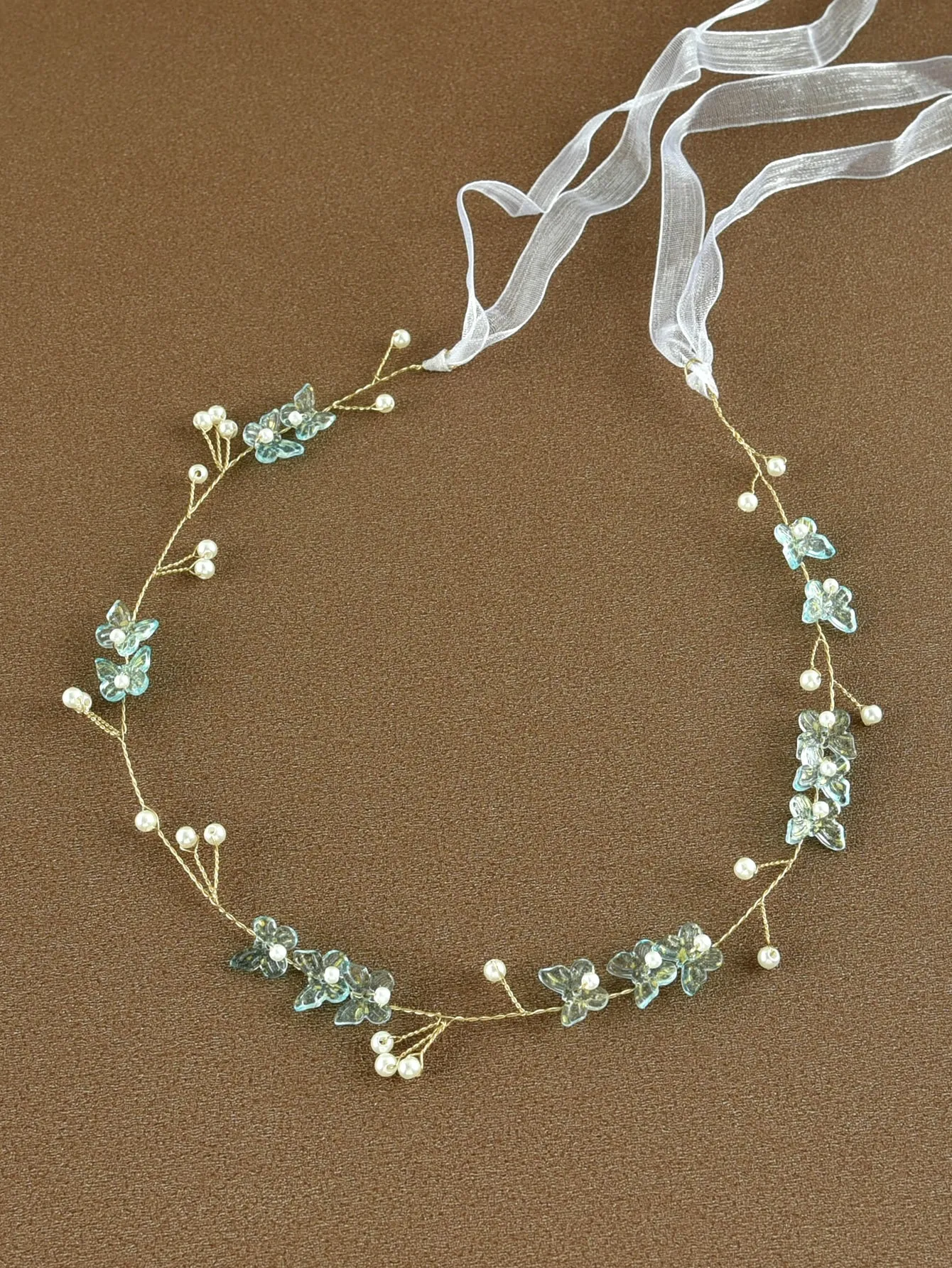 1pc Women's Handmade Faux Pearl Flower Headband For Bride Wedding Party Elegant