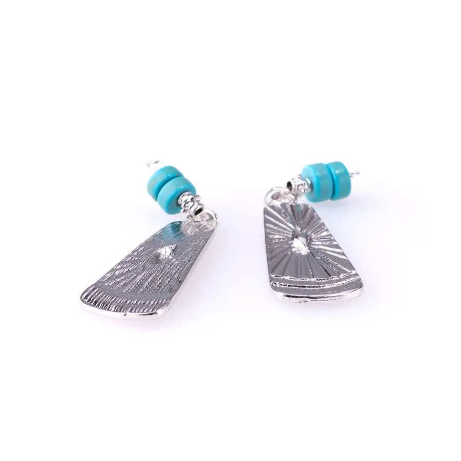 49mm Dangle Drop Pendant with Faux Turquoise Heishi Bead Accents from the Sierra Collection - Rhodium Plated (1 Pair)