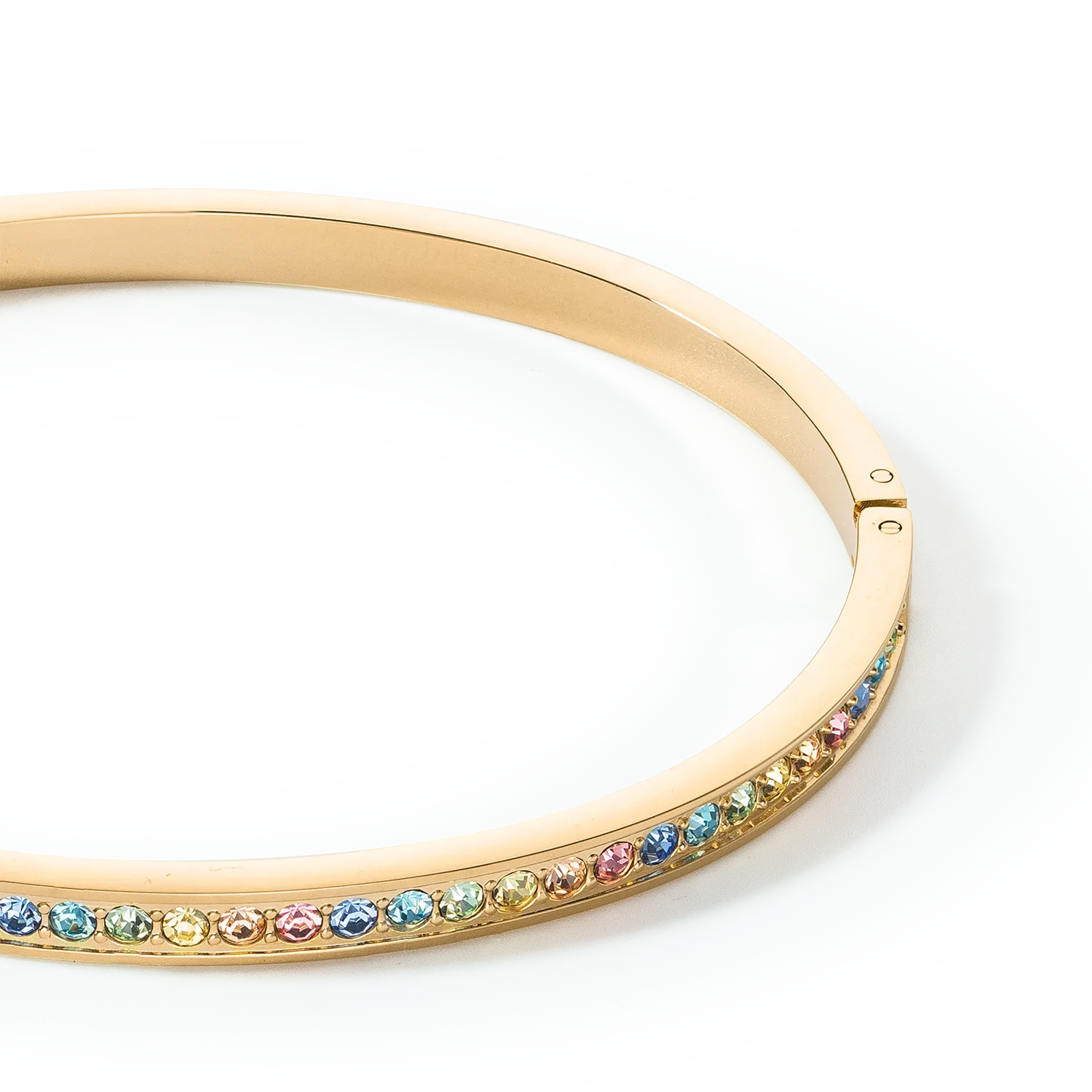 Bangle stainless steel & crystals gold multicolour pastel 19