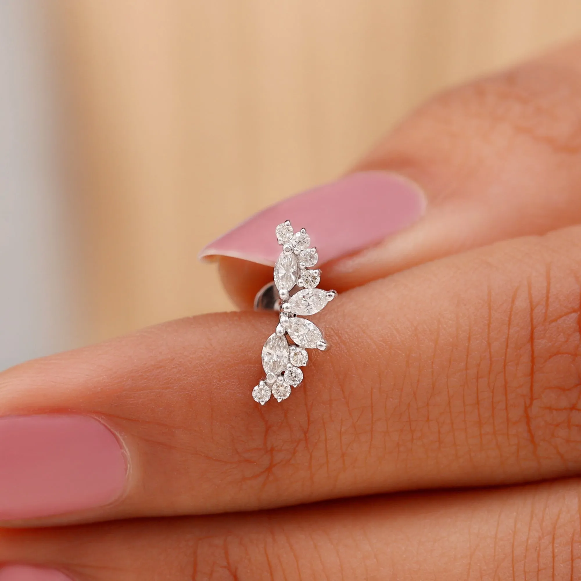 Certified Moissanite Cluster Crawler Earring for Helix Piercing