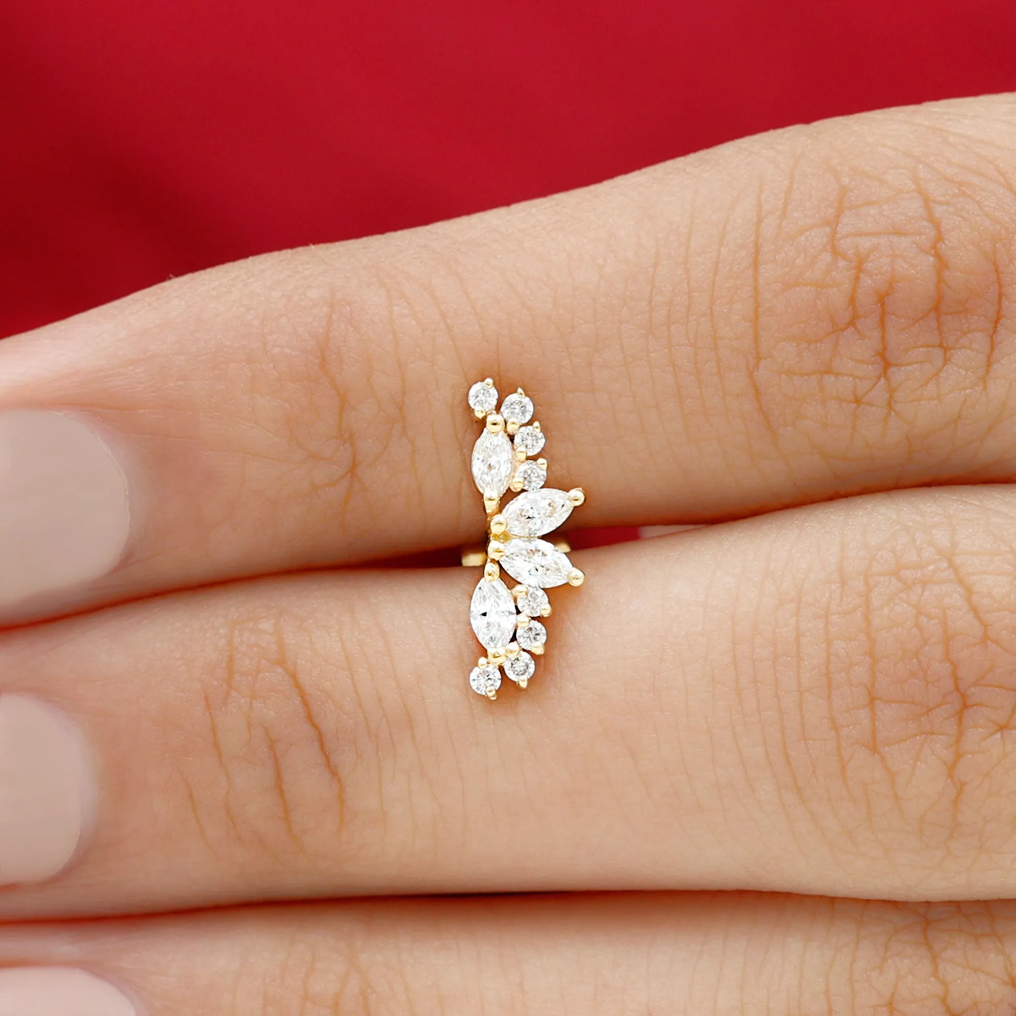 Certified Moissanite Cluster Crawler Earring for Helix Piercing