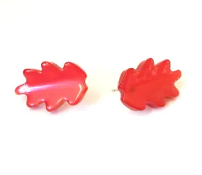 Cherry Red Monoglow Jagged Leaf Stud Earrings