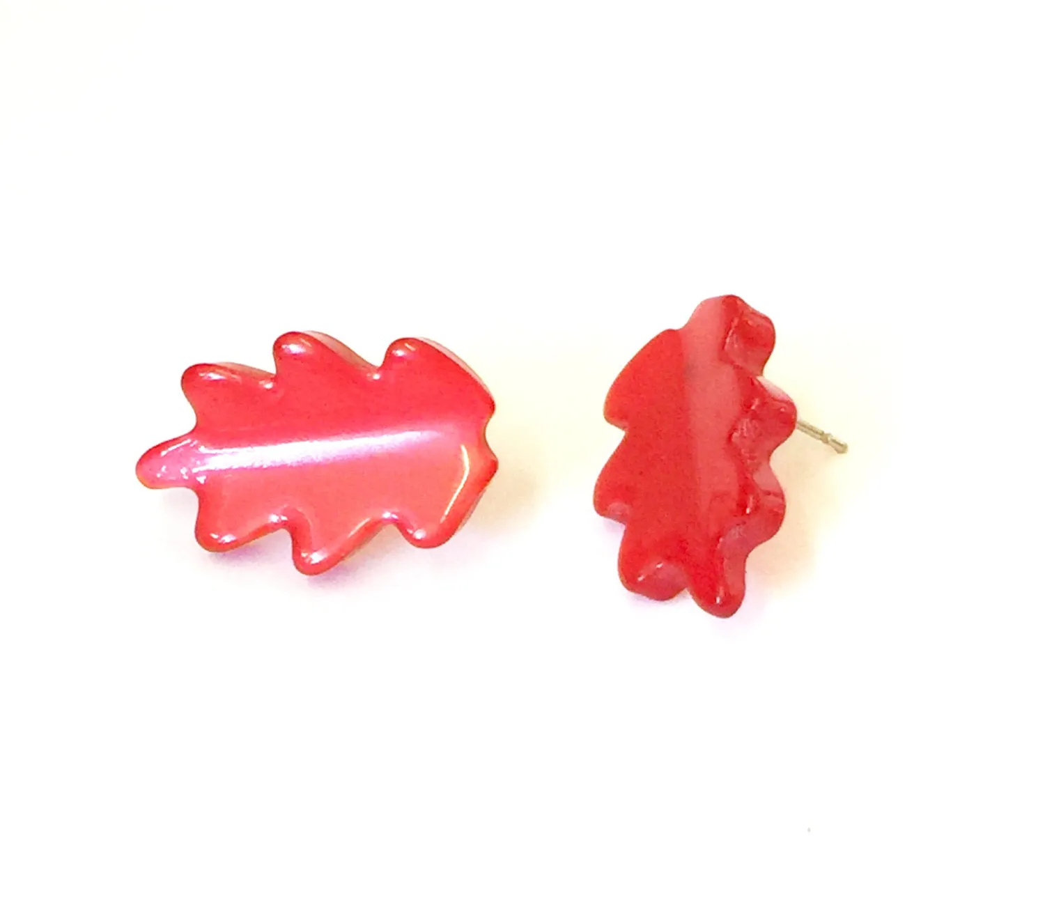 Cherry Red Monoglow Jagged Leaf Stud Earrings