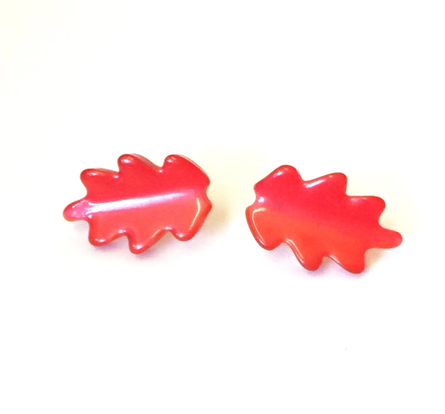 Cherry Red Monoglow Jagged Leaf Stud Earrings