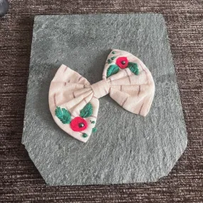Cream Ikat Hair Bow Clip | Embroidered | Girls Hair Accessory | Floral | Delicate