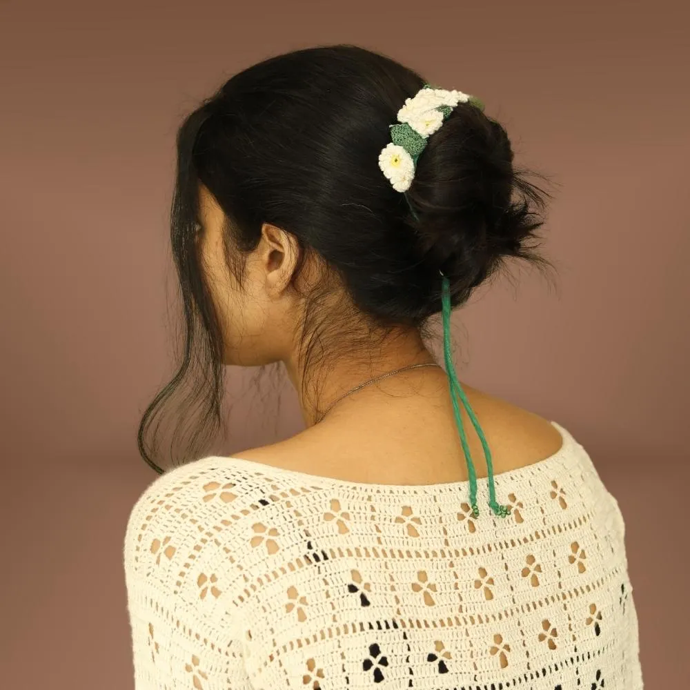 Daisy Crochet Hair String | Hand-crafted  | Cotton | White and Green