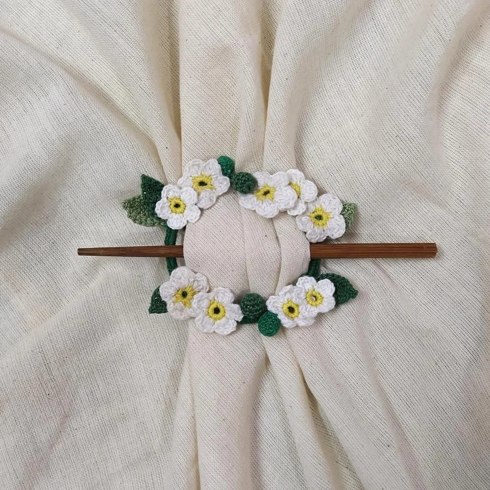 Daisy Crochet Hair Tie  | Hand-crafted | Cotton | White and Green