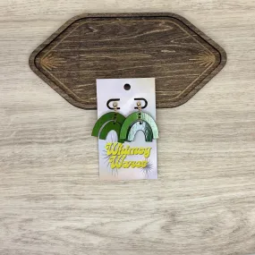 Dark Green - Double Arch Dangle - Wood Earrings