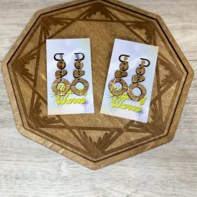 Engraved Chunky Lines Triple Dangles - Natural Wood Earrings