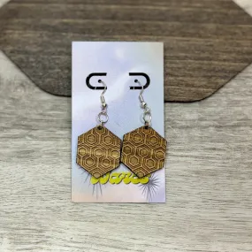 Engraved Overlook Hexagons - Natural Wood Earrings