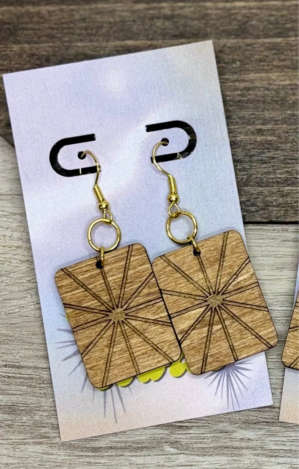 Engraved Rays - Natural Wood Earrings