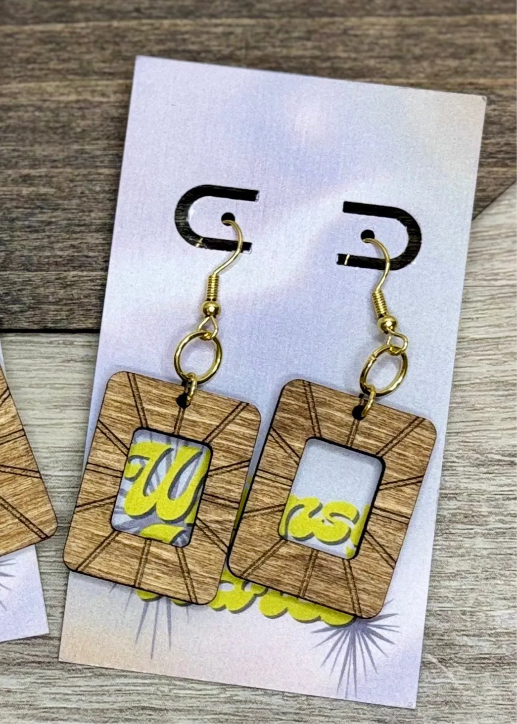 Engraved Rays - Natural Wood Earrings