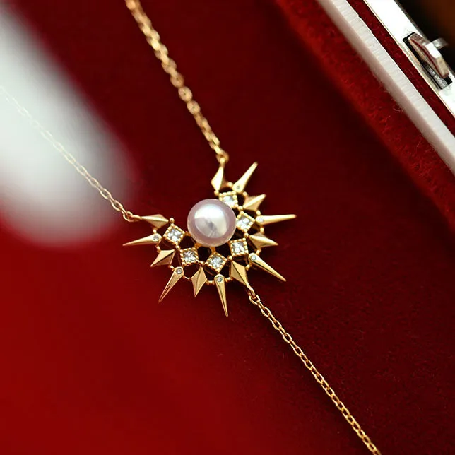 French Retro Sun Silver Pearl Necklace
