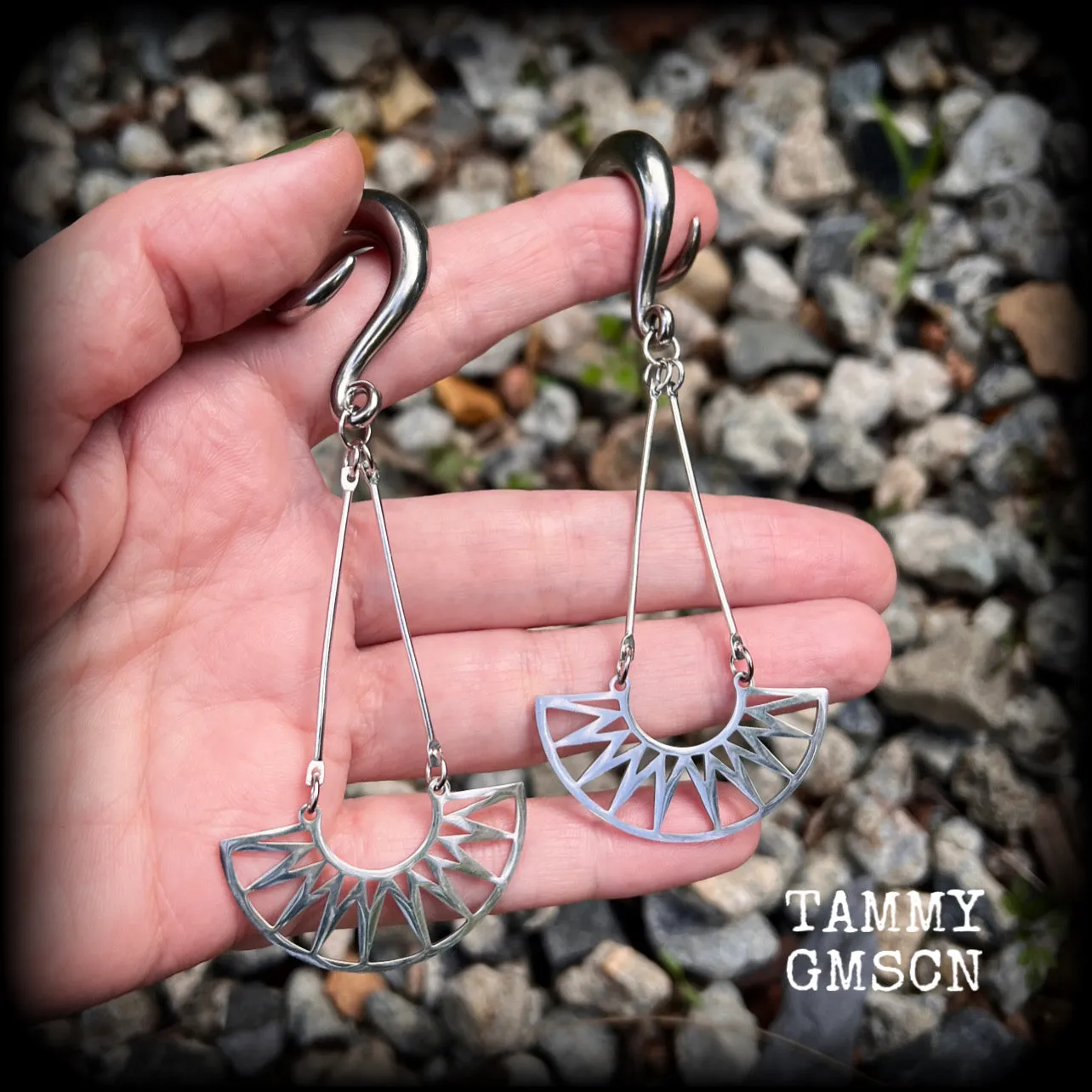 Goddess Ishtar gauged earrings-Tribal sun ear hangers