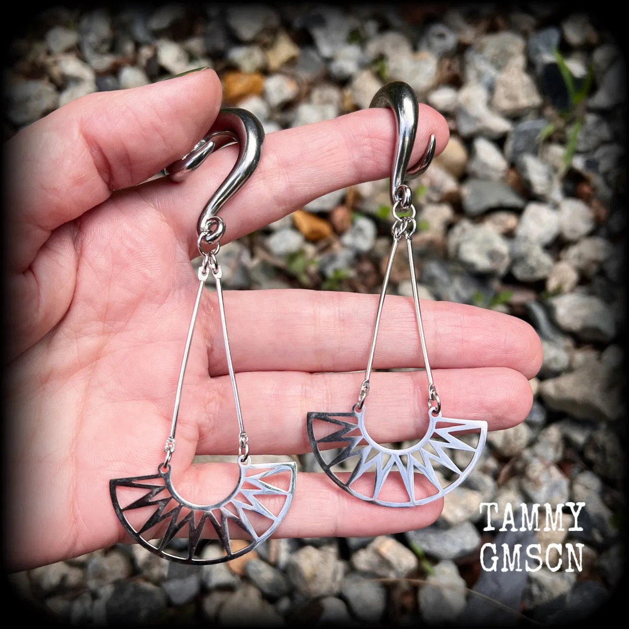Goddess Ishtar gauged earrings-Tribal sun ear hangers