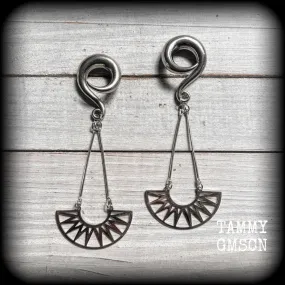 Goddess Ishtar gauged earrings-Tribal sun ear hangers