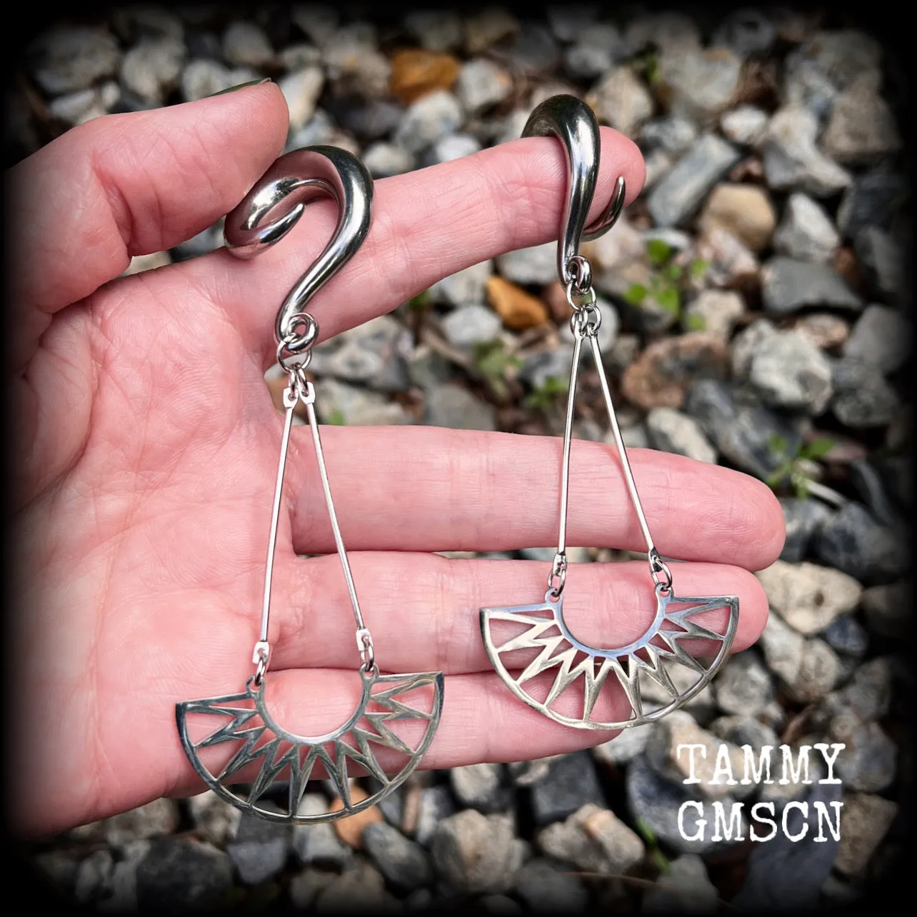 Goddess Ishtar gauged earrings-Tribal sun ear hangers