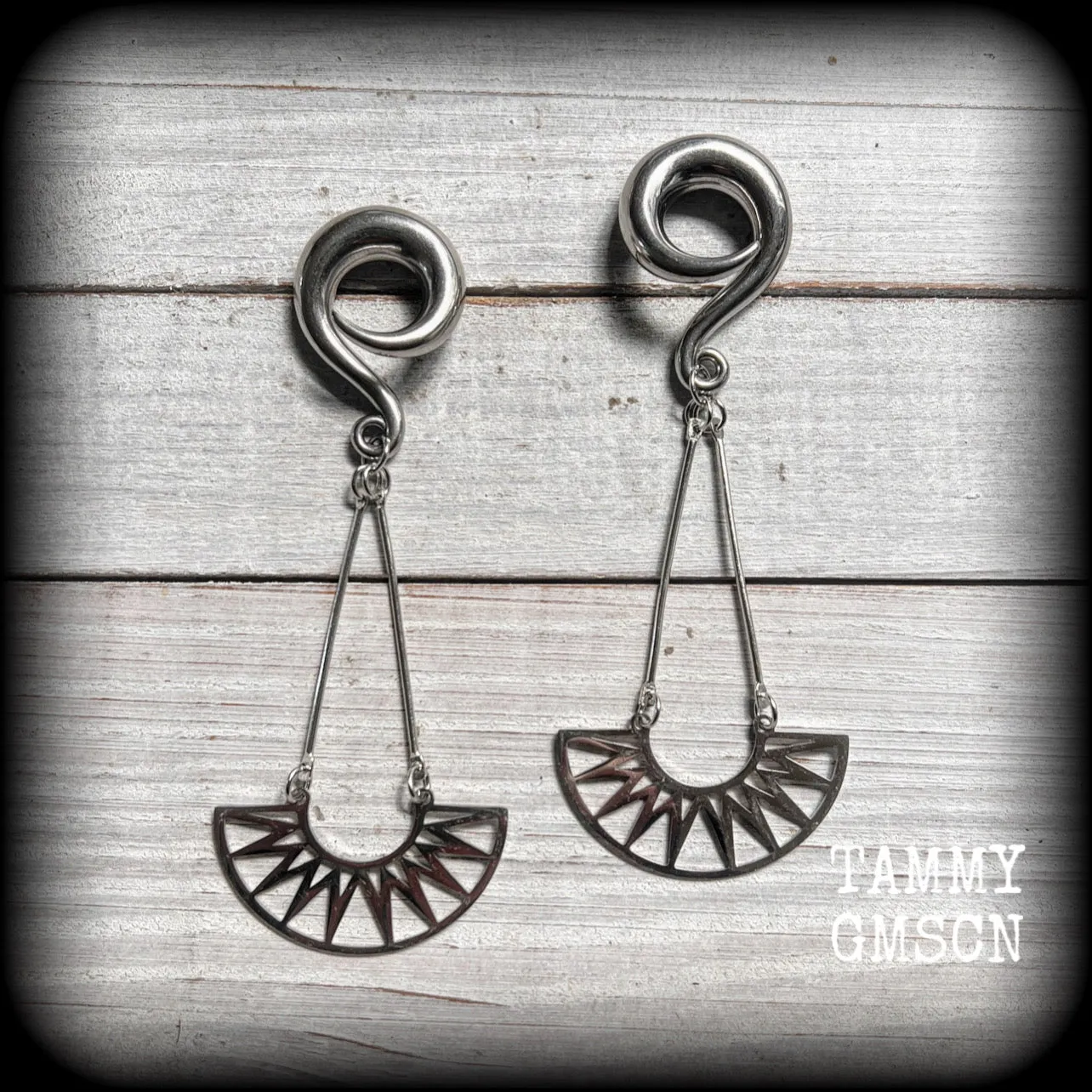 Goddess Ishtar gauged earrings-Tribal sun ear hangers