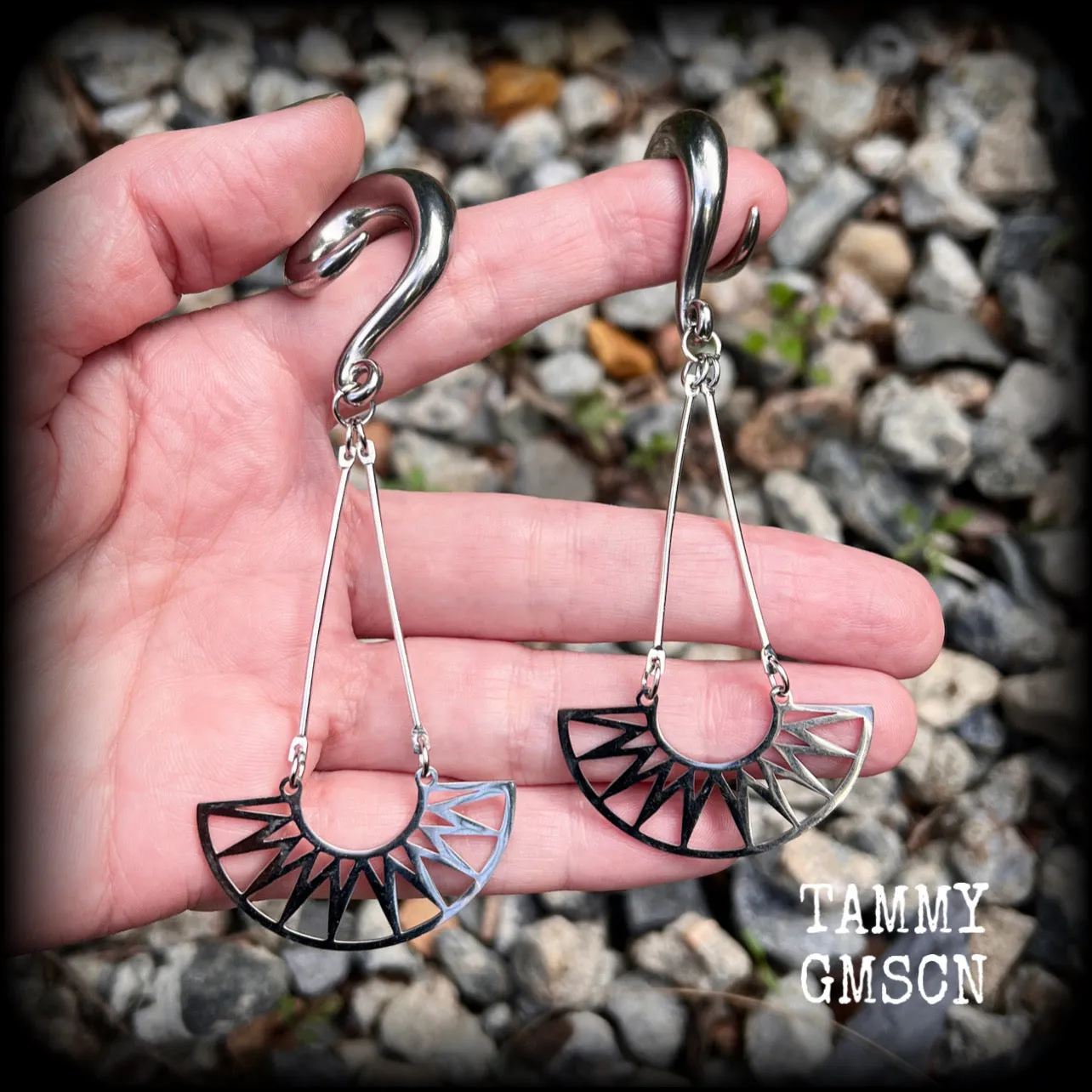 Goddess Ishtar gauged earrings-Tribal sun ear hangers