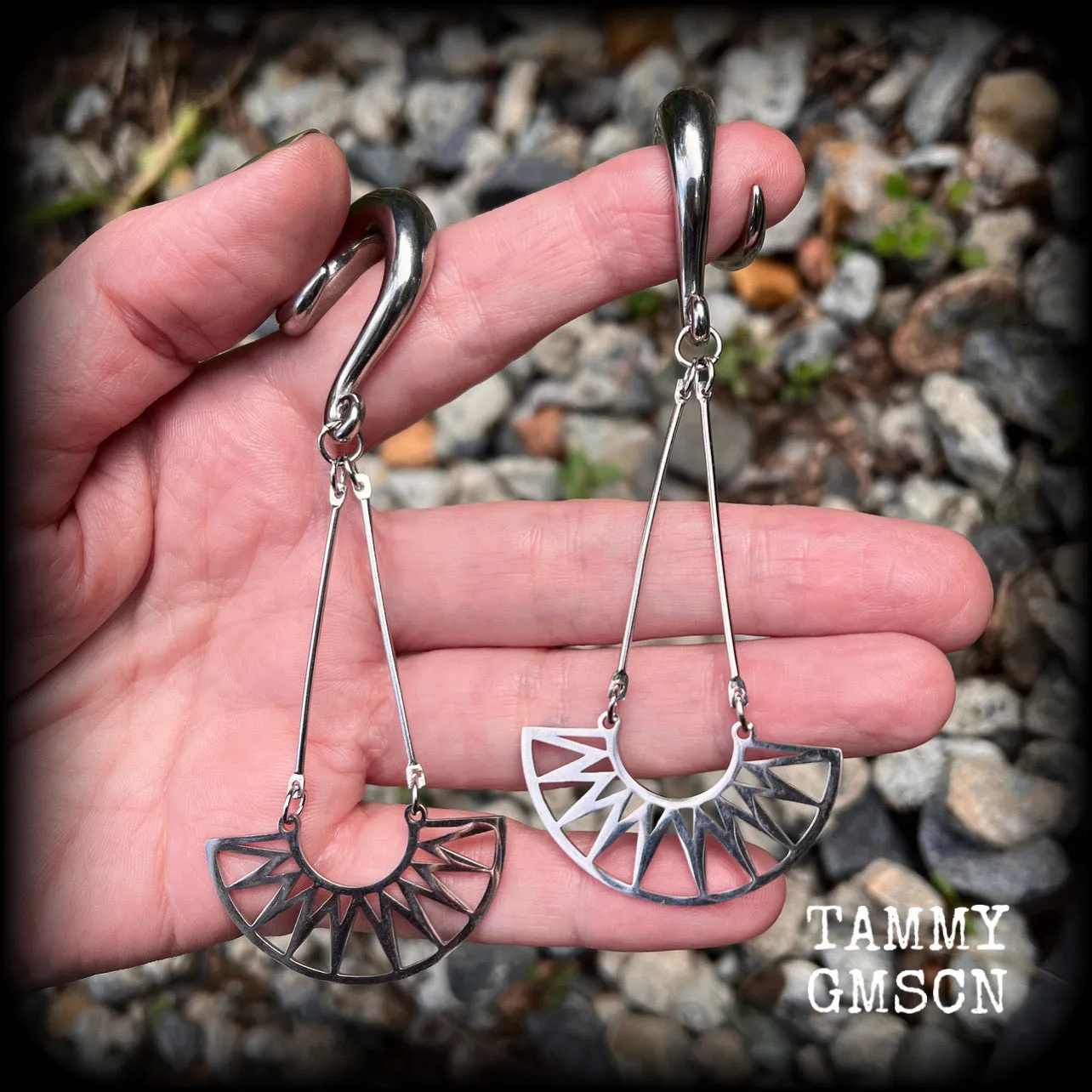 Goddess Ishtar gauged earrings-Tribal sun ear hangers