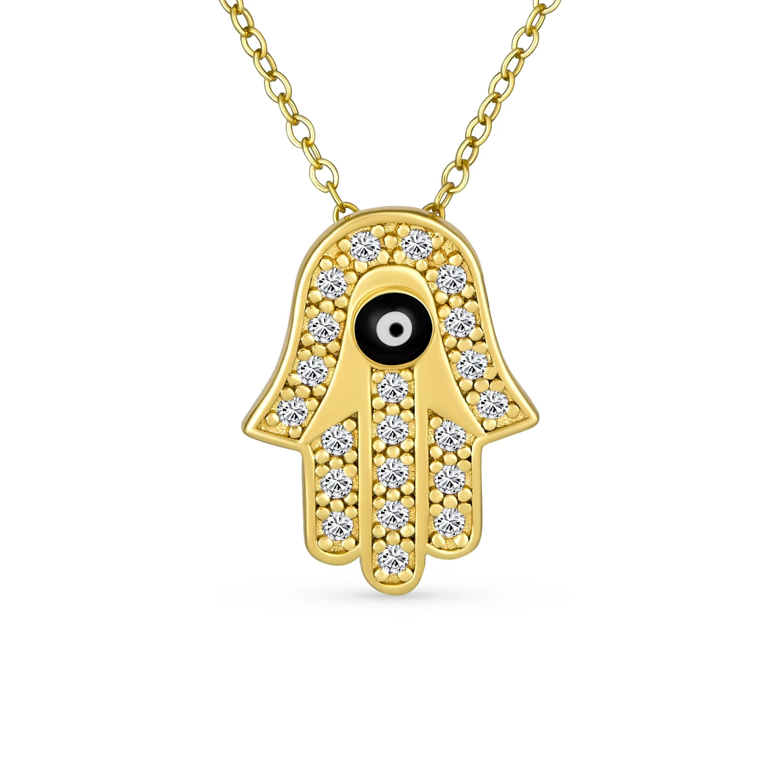 Hamsa Hand Evil Eye Charm Bolo Bracelet Cubic Zirconia Sterling Silver
