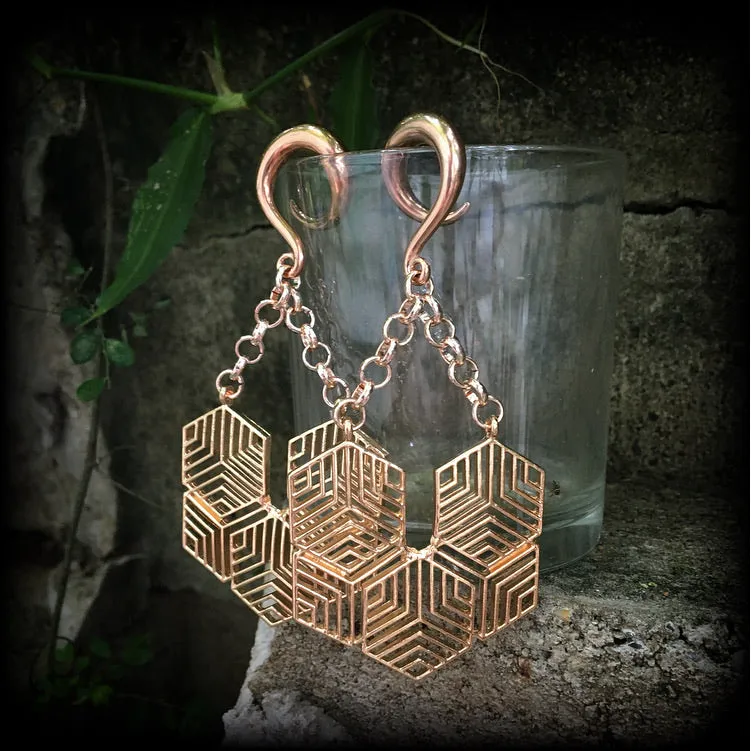 Hexagon gauged earrings-Honeycomb earrings