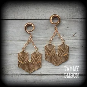 Hexagon gauged earrings-Honeycomb earrings