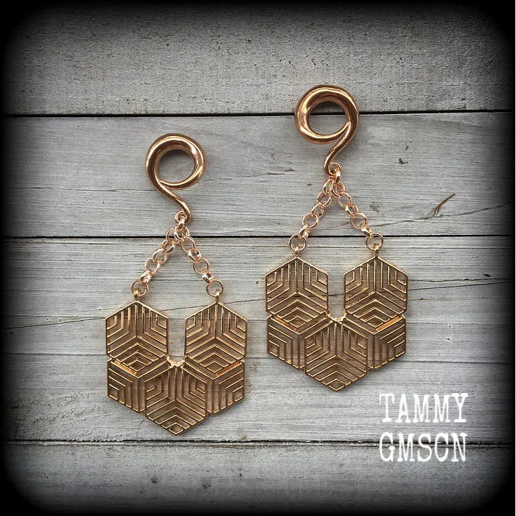 Hexagon gauged earrings-Honeycomb earrings