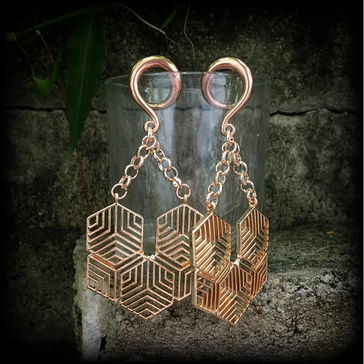 Hexagon gauged earrings-Honeycomb earrings