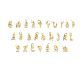 K Cute Gold CZ Initial Charm, Alphabet Name Letter Charm,sku#LX193