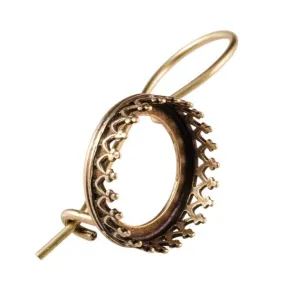 Locking Ear Wire with 12mm Crown Bezel Setting - Antiqued Brass Plated (1 Pair)