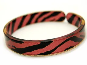 Lucite Bangle Cuff Animal Print Zebra 1-2 Inch Wide Red