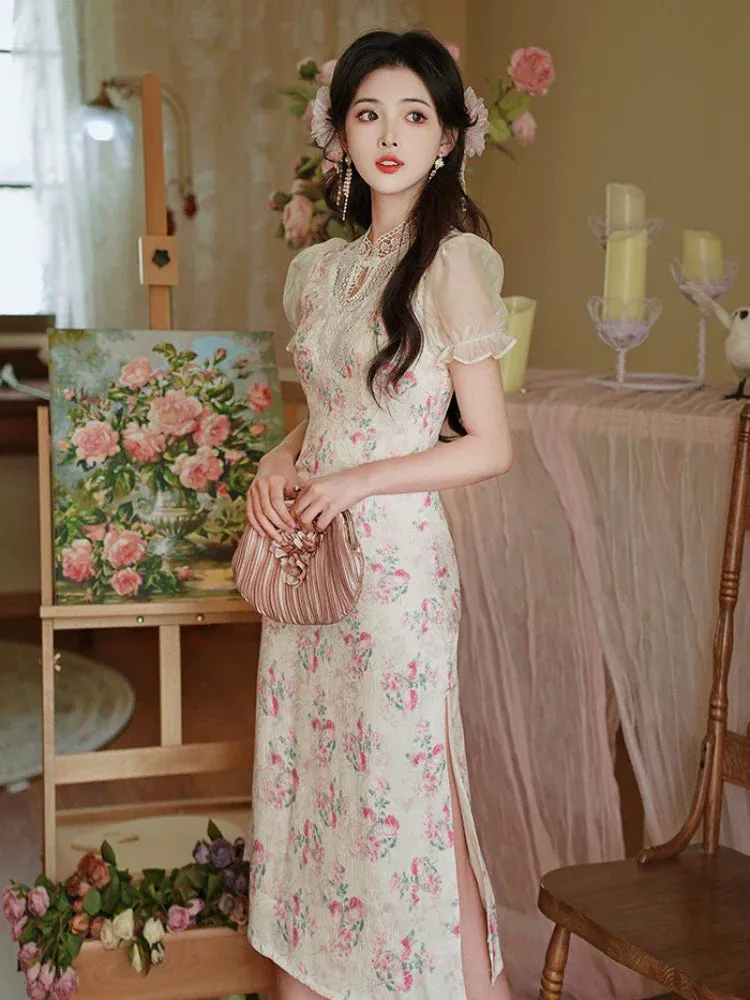 Pinky Girly Flower Dress Retro