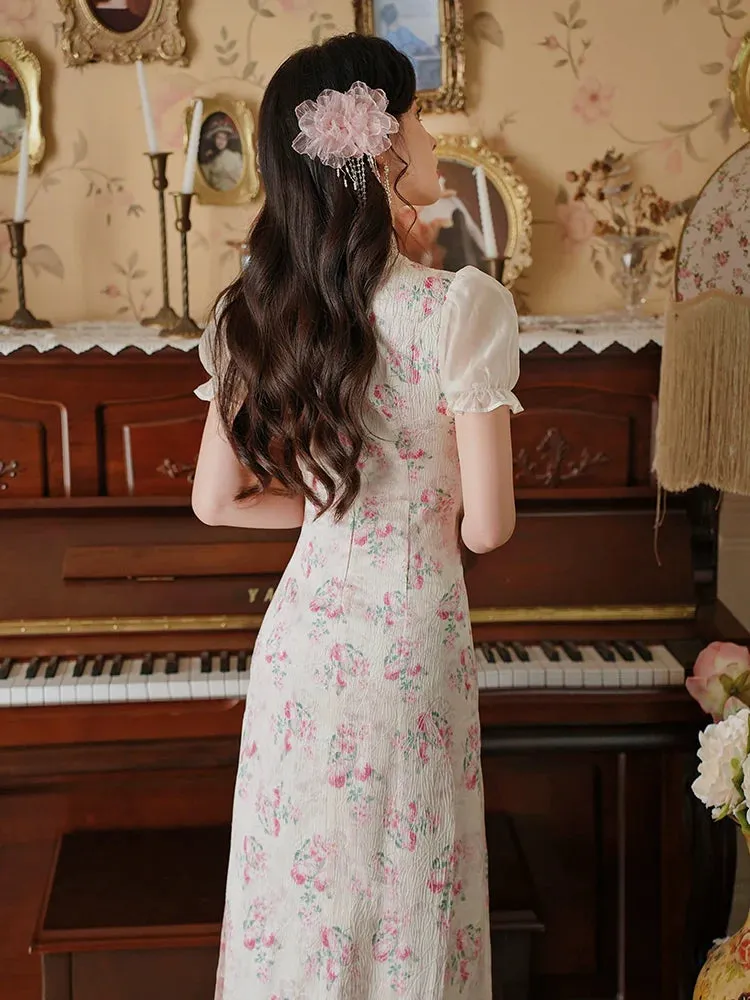 Pinky Girly Flower Dress Retro