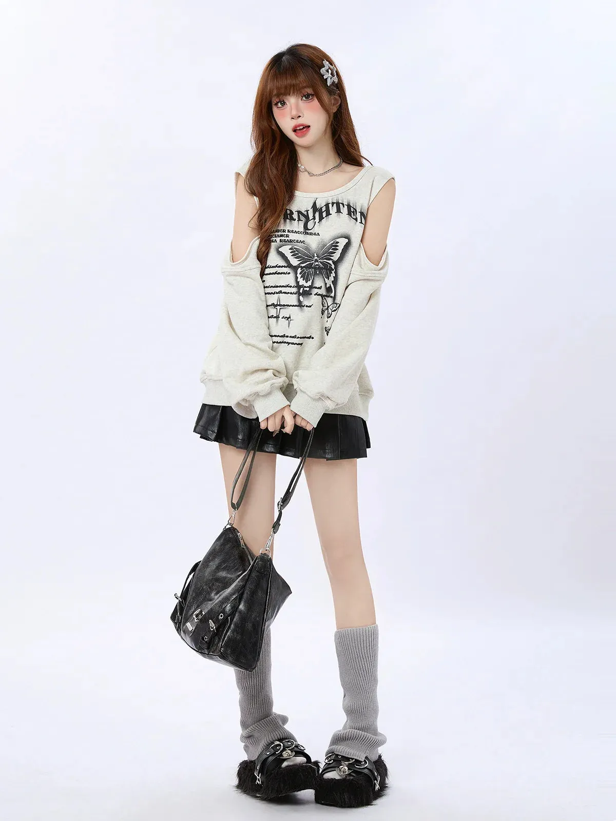 Print Butterfly Off-the-shoulder Retro Trainer