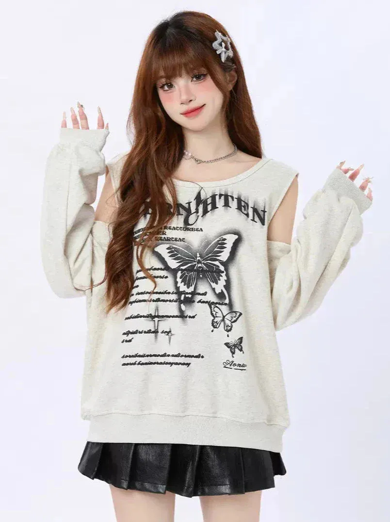 Print Butterfly Off-the-shoulder Retro Trainer