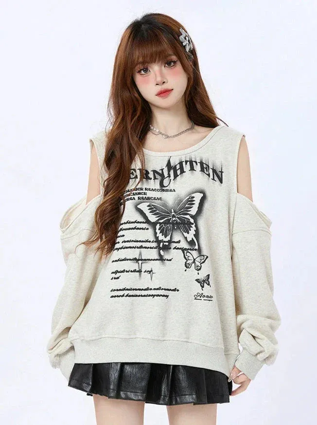 Print Butterfly Off-the-shoulder Retro Trainer
