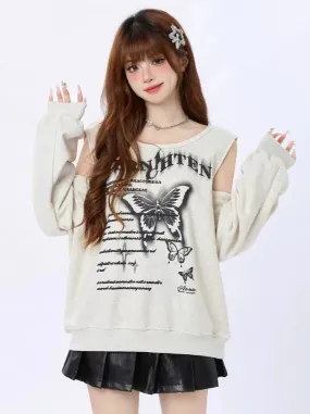 Print Butterfly Off-the-shoulder Retro Trainer
