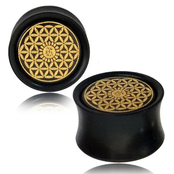 Sacred Geometry Gauge Earrings - Wood