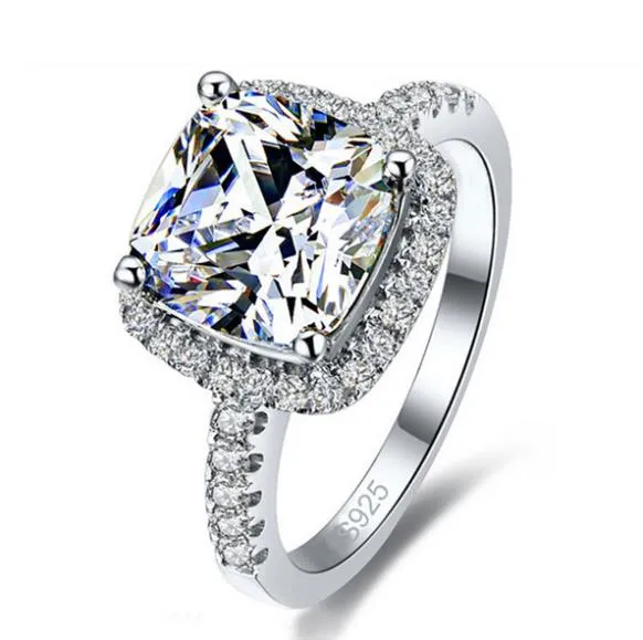 Simple Women Crystal 925 Sterling Silver Rings For Wedding Engagement Jewelry Accessory Fine Rhinestone Anillos Gift