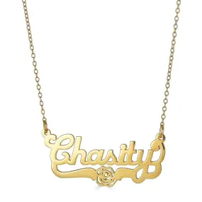 Single Script Name Necklace with Flower Design