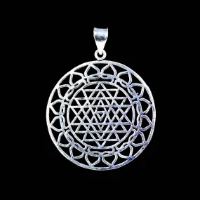 Sri Yantra Mandala Pendant - White Brass