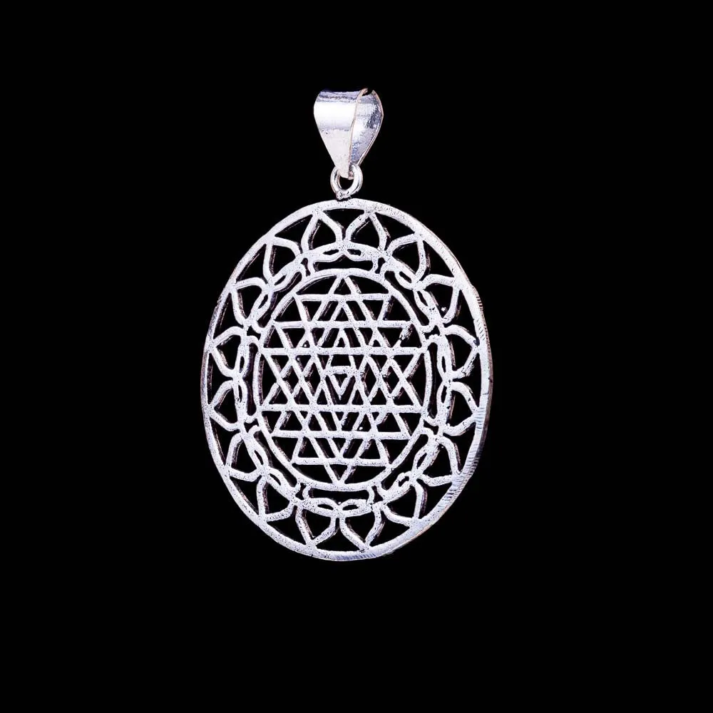 Sri Yantra Mandala Pendant - White Brass