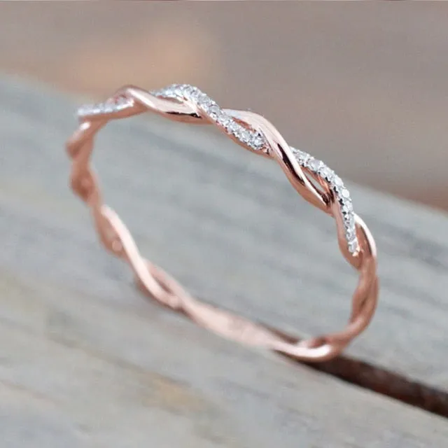 Trendy Silver Rose Gold Color Zirconia Finger Ring for Women
